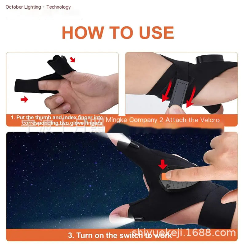LED Flashlight Gloves for Repairing and Camping Tools